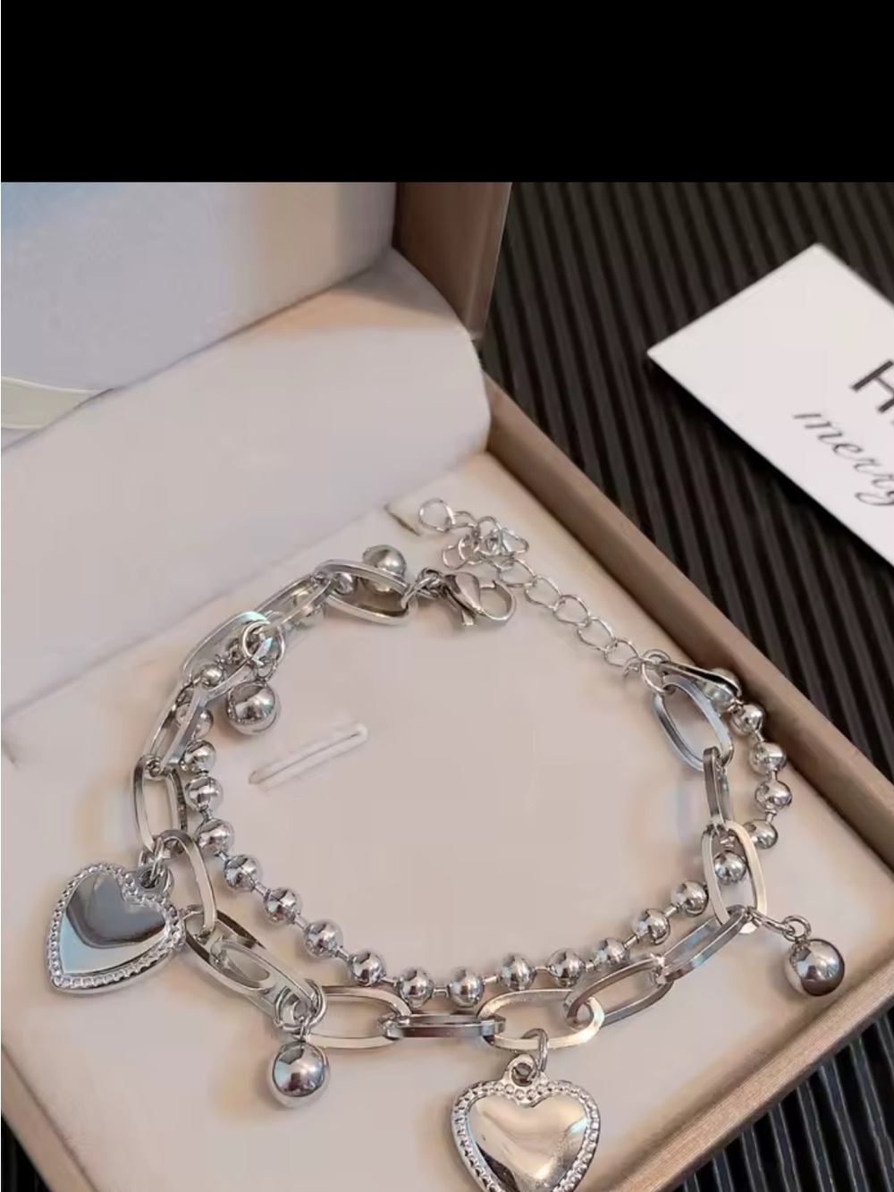Layered Silver Heart Charm Bracelet for Women
